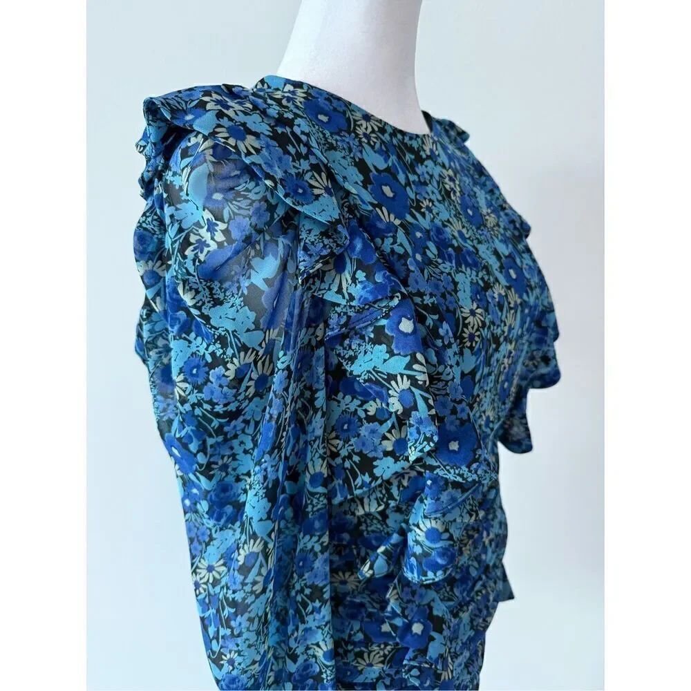 🦋 ZARA Blogger Favorite Draped Romantic Ruffle Ruching Keyhole Floral Mini Dress - Picture 11 of 15